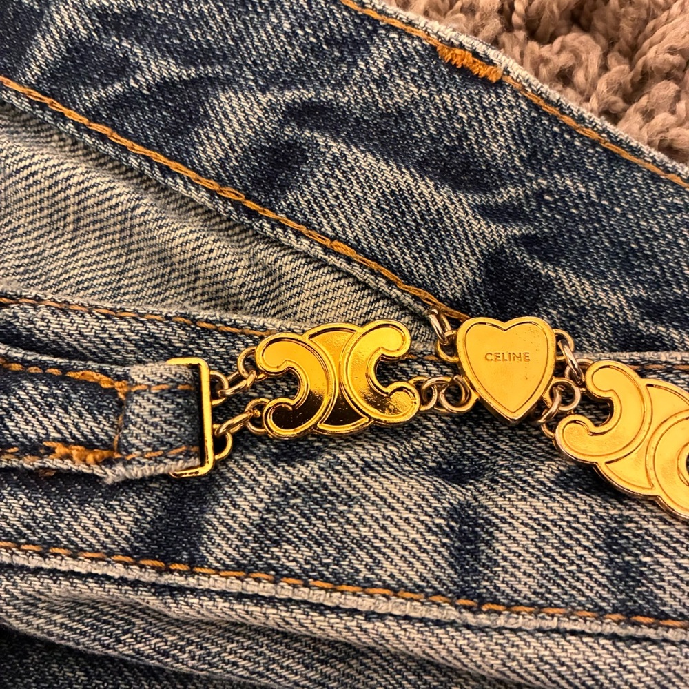 Celine Denim Straight Leg Jeans with Gold Heart styled chain 28-29 in waist - Picture 3 of 7